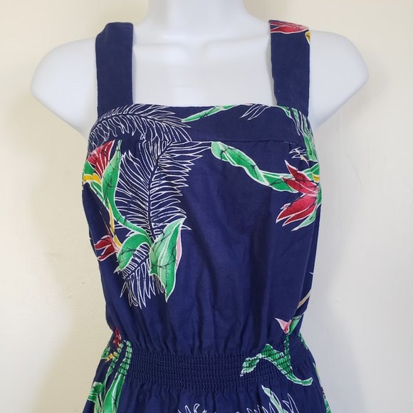Sand Pebble of Hawaii Womens Sundress Medium Blue Bird of Paradise Print 70s USA - Picture 5 of 10